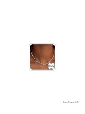 925 Sterling Silver Paperclip Necklace for Women - 3MM Durable Chain, Lobster